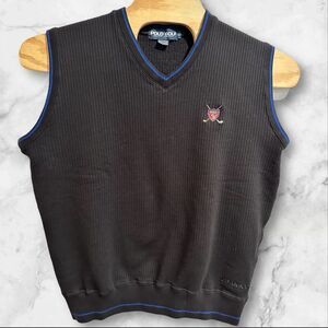 VTG Polo Golf ‎ Sweater Vest Mens Large Black Pullover V-Neck Golf